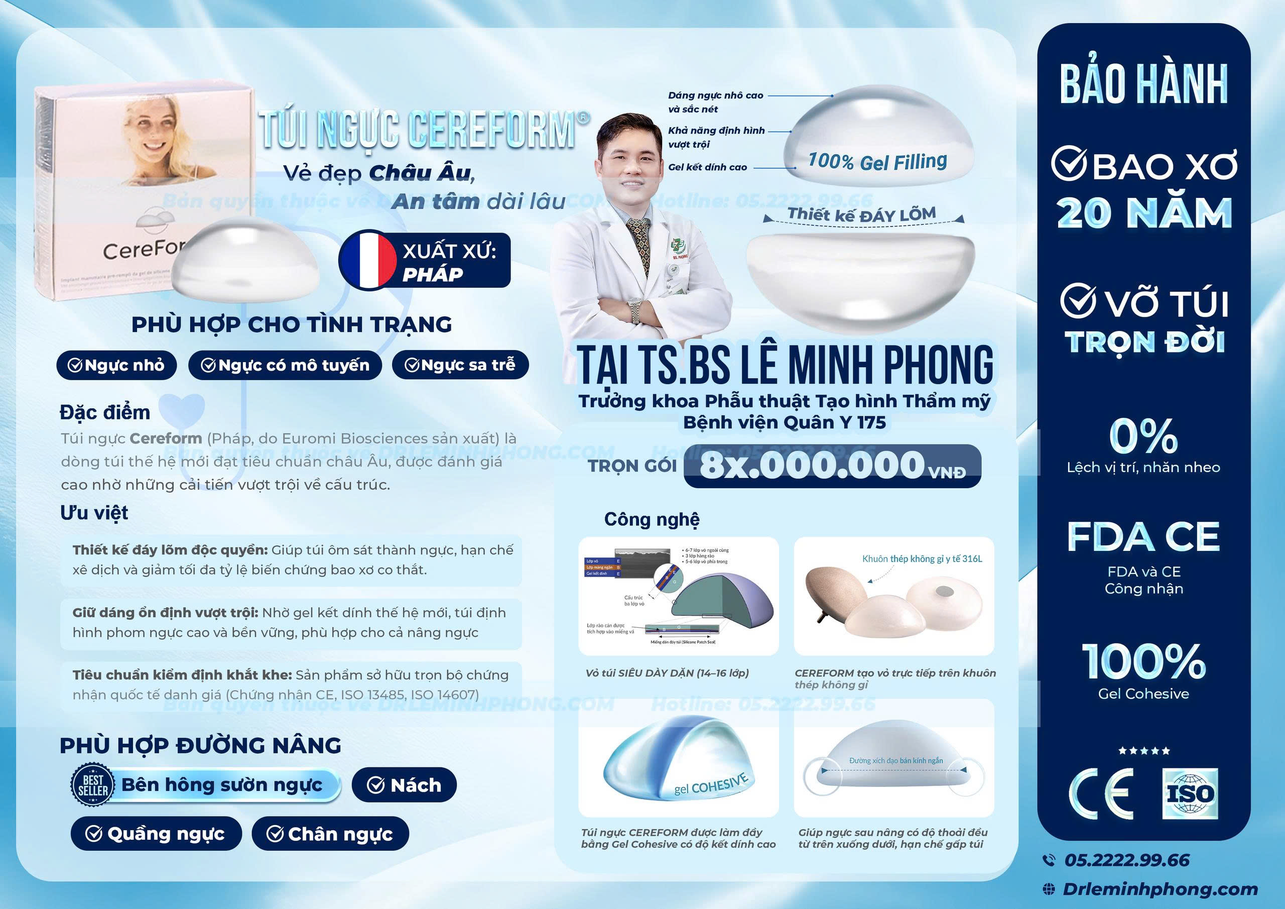 Bảng giá túi ngực Cereform cập nhật mới nhất 2026