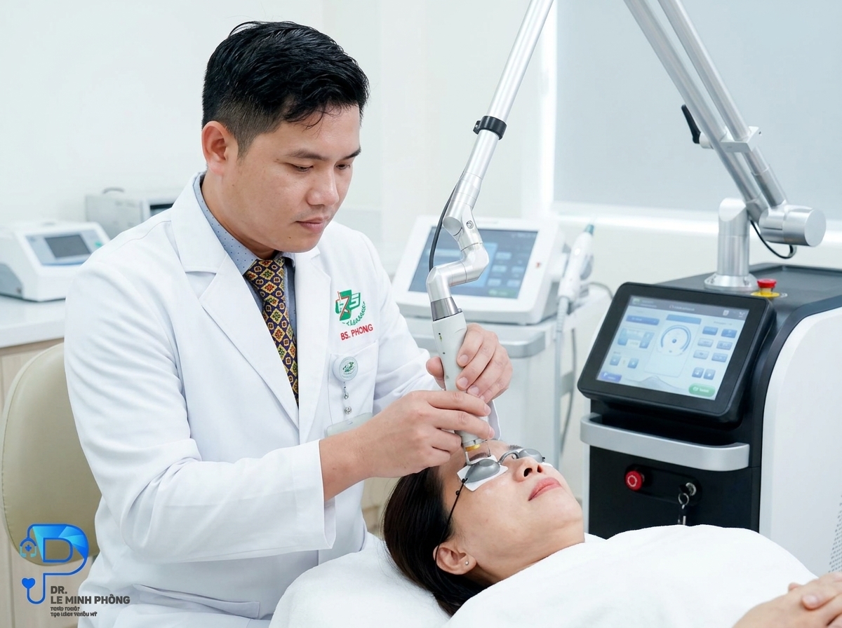 Bác sĩ ứng dụng công nghệ máy laser cao tần để căng da mặt xóa nhăn