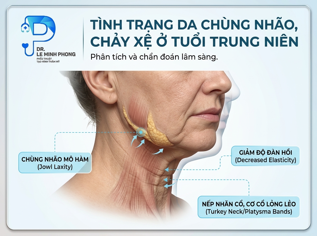 Tình trạng da mặt chùng nhão chảy xệ tạo vạt da thừa ở người trung niên
