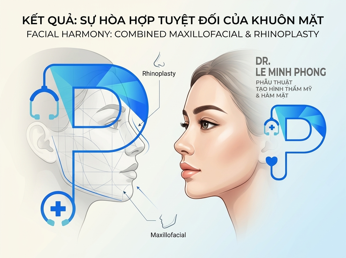 tỉ lệ vàng hài hòa sau khi thẩm mỹ hàm mặt và nâng mũi
