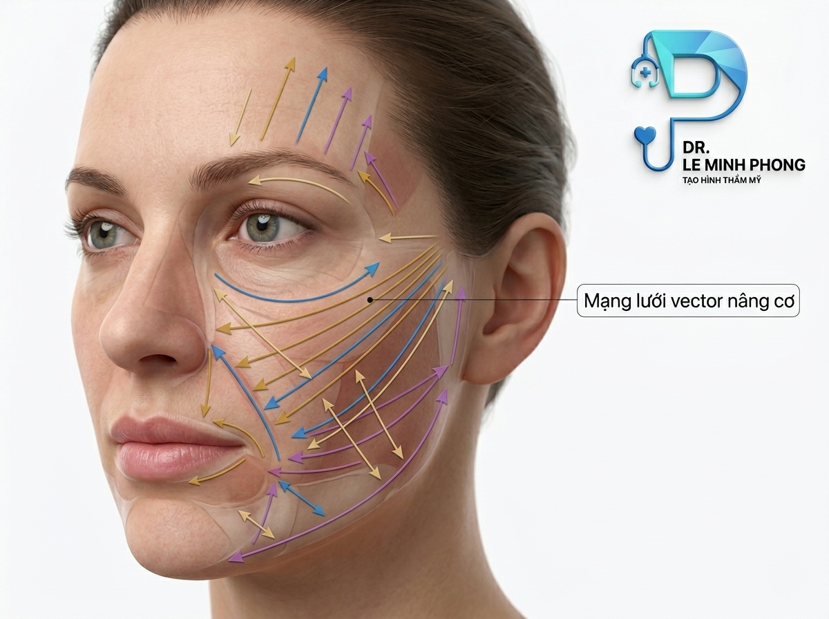 Mô phỏng mạng lưới vector nâng cơ chảy xệ khi căng da mặt bằng chỉ
