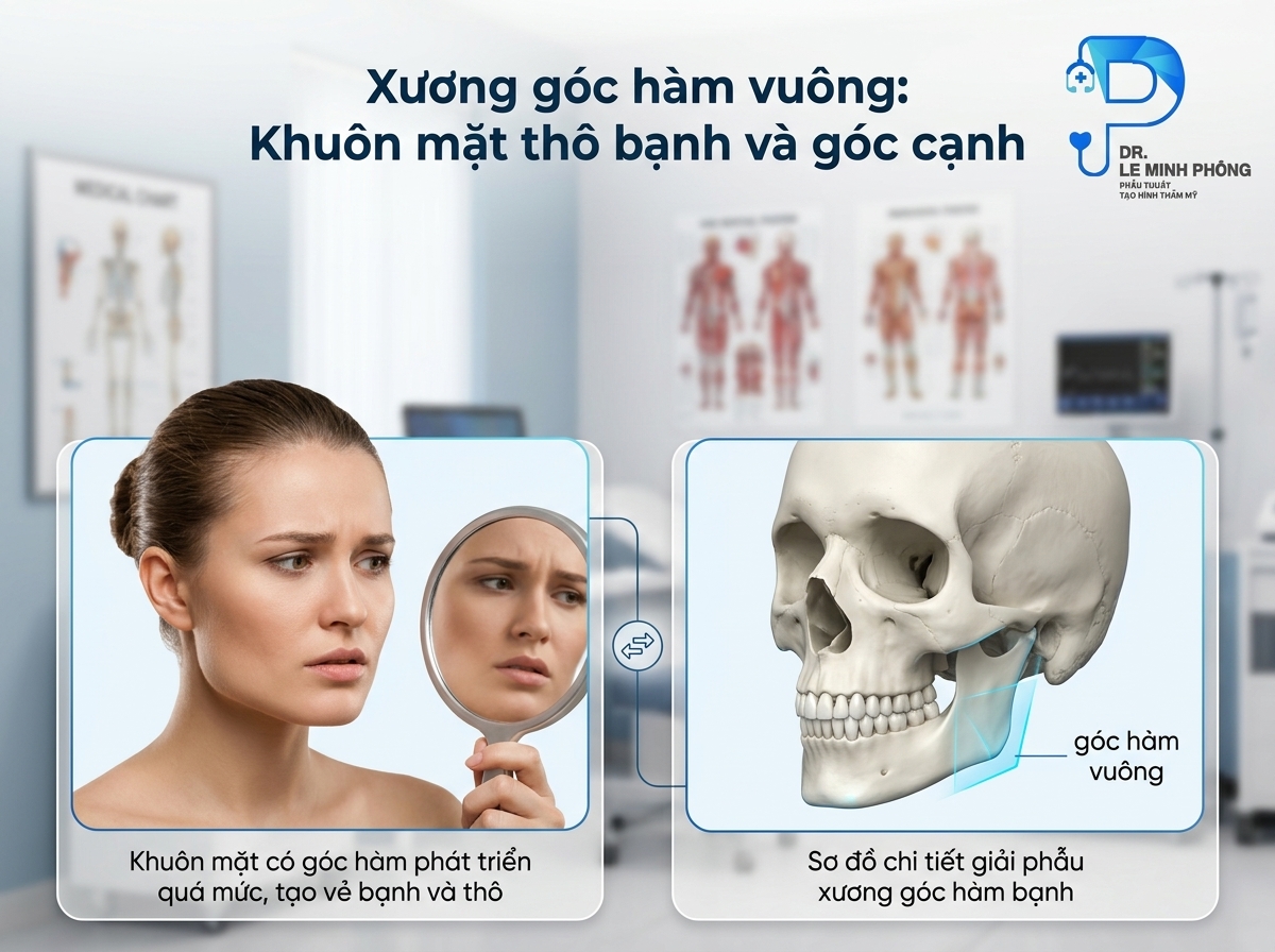 Cấu trúc khung xương mặt thô bạnh góc cạnh do góc hàm vuông