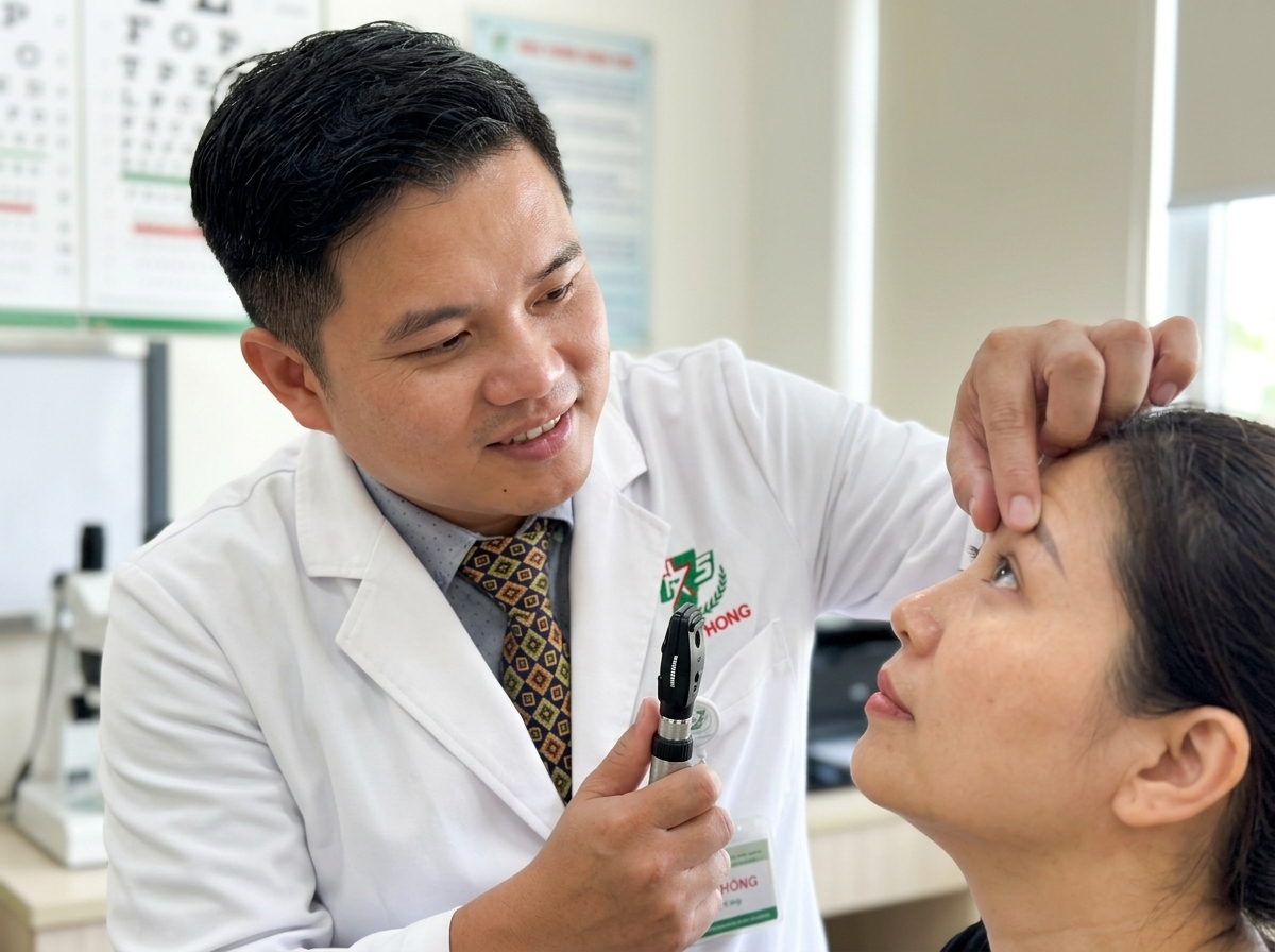 Ảnh minh họa: Thăm khám, đánh giá tình trạng mí mắt trước khi tư vấn phương pháp phù hợp