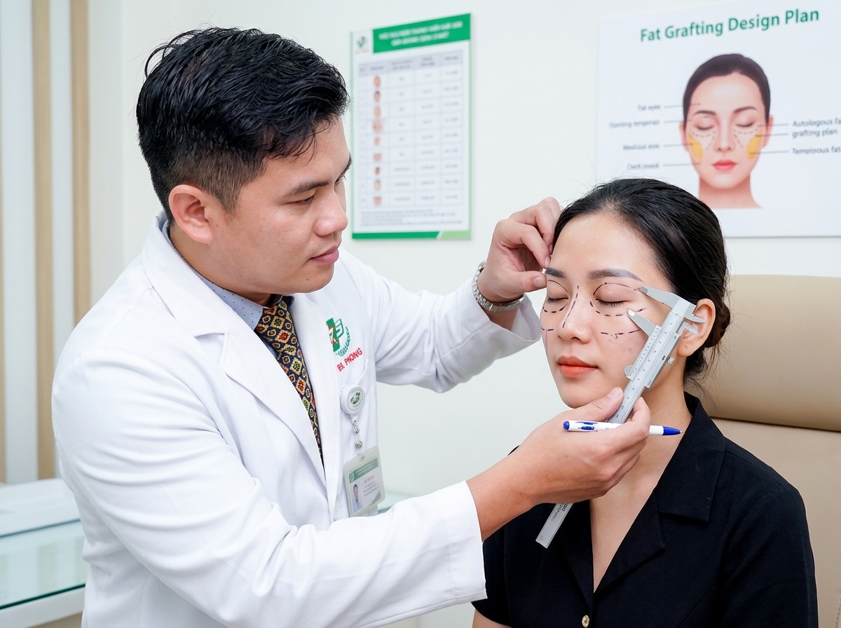 Tiến sĩ Bác sĩ đang đo đạc tỷ lệ và vẽ vector tạo hình góc mắt cho khách hàng