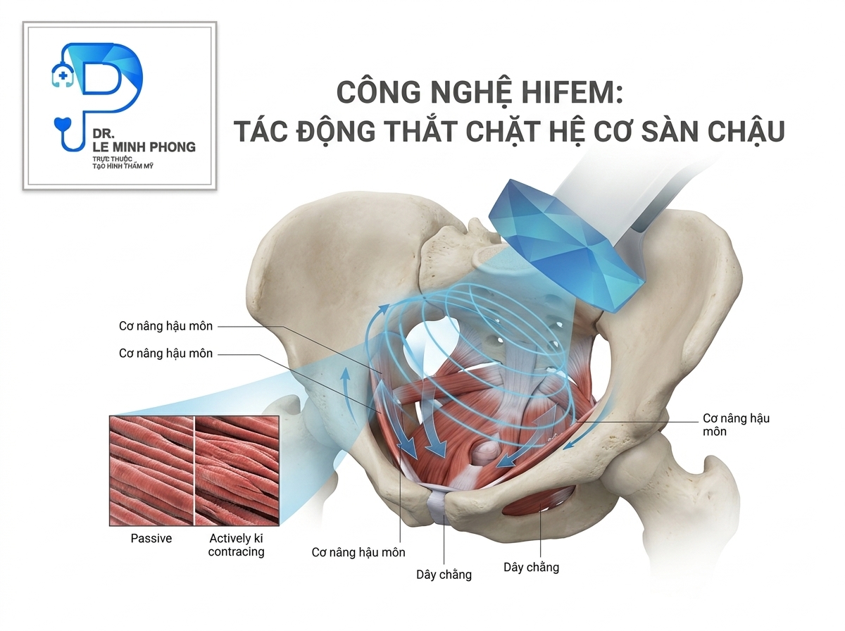 Đồ họa mô phỏng luồng sóng điện từ trường tác động thắt chặt hệ cơ sàn chậu