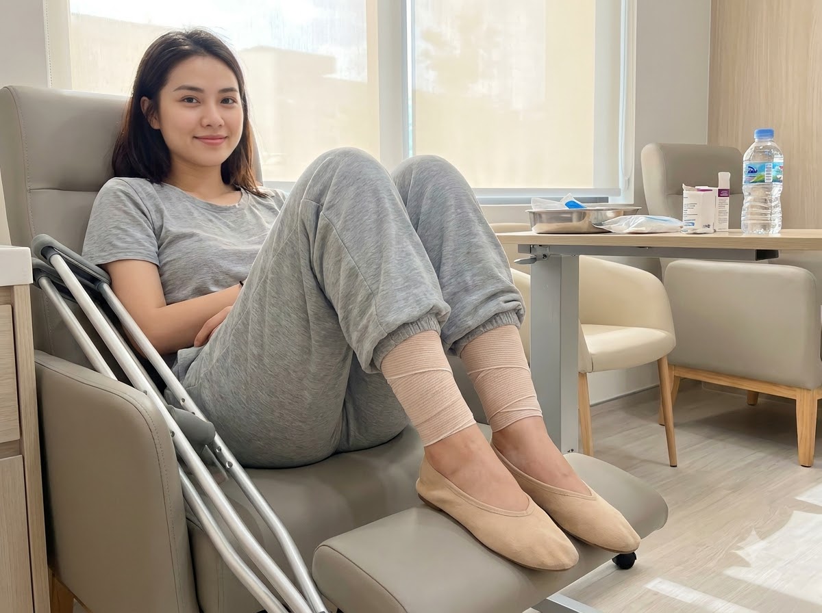 Ưu tiên giày bệt trong 2 tuần đầu giúp giảm áp lực lên vùng bắp chân mới hút mỡ