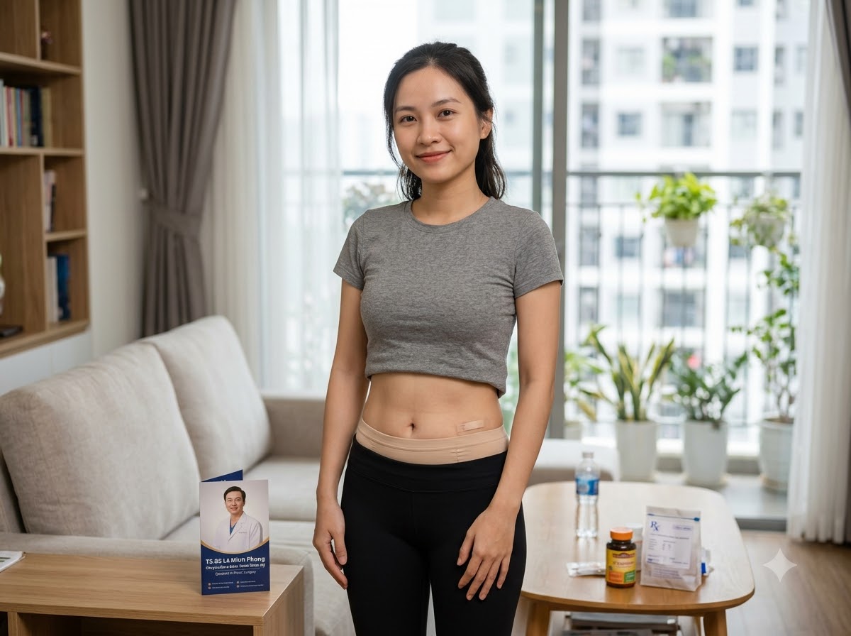 Vòng eo thon gọn, săn chắc sau khi hoàn tất quá trình hồi phục hút mỡ bụng