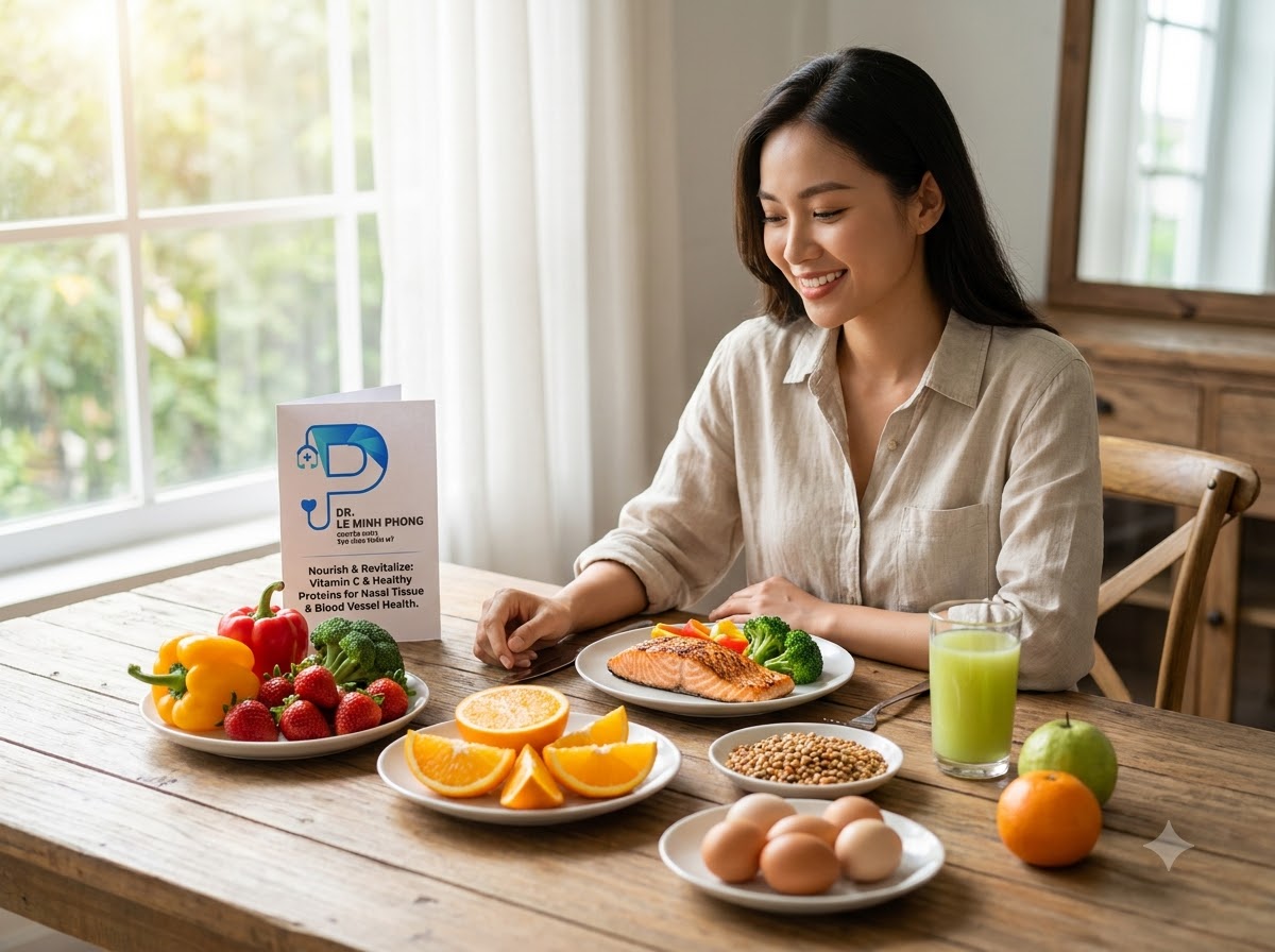 Thực đơn dinh dưỡng giàu vitamin C và protein lành tính giúp nuôi dưỡng mô và thành mạch mũi