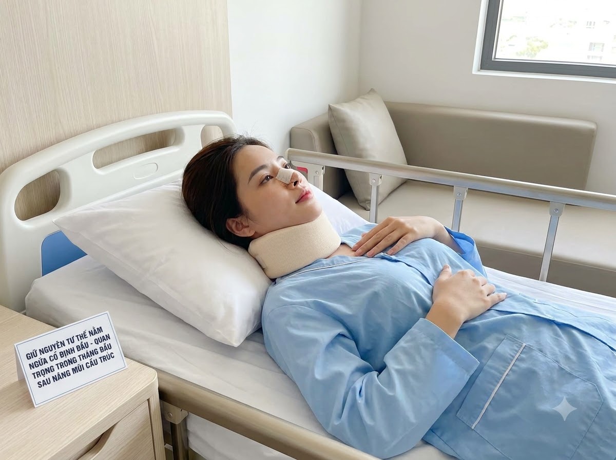 Tuân thủ tư thế nằm thẳng và bảo vệ sống mũi sau phẫu thuật giúp sụn Surgiform định hình vững chắc