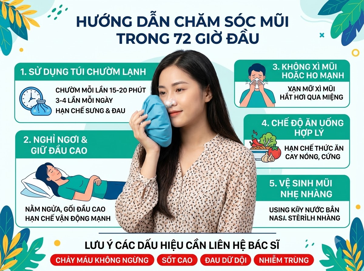 túi chườm lạnh và cách chăm sóc vùng mũi trong 72 giờ đầu
