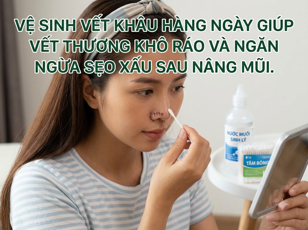 Quy trình vệ sinh vô trùng vết mổ mũi bằng tăm bông và dung dịch sát khuẩn