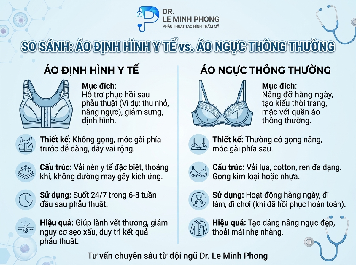 Infographic so sánh áo định hình y tế và áo ngực thông thường