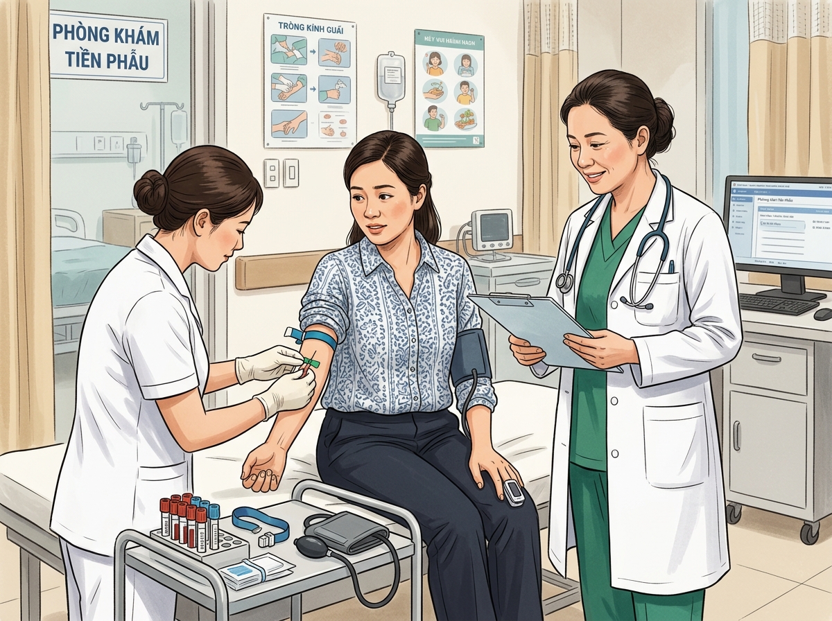 Xét nghiệm máu và kiểm tra sức khỏe tổng quát trước khi phẫu thuật