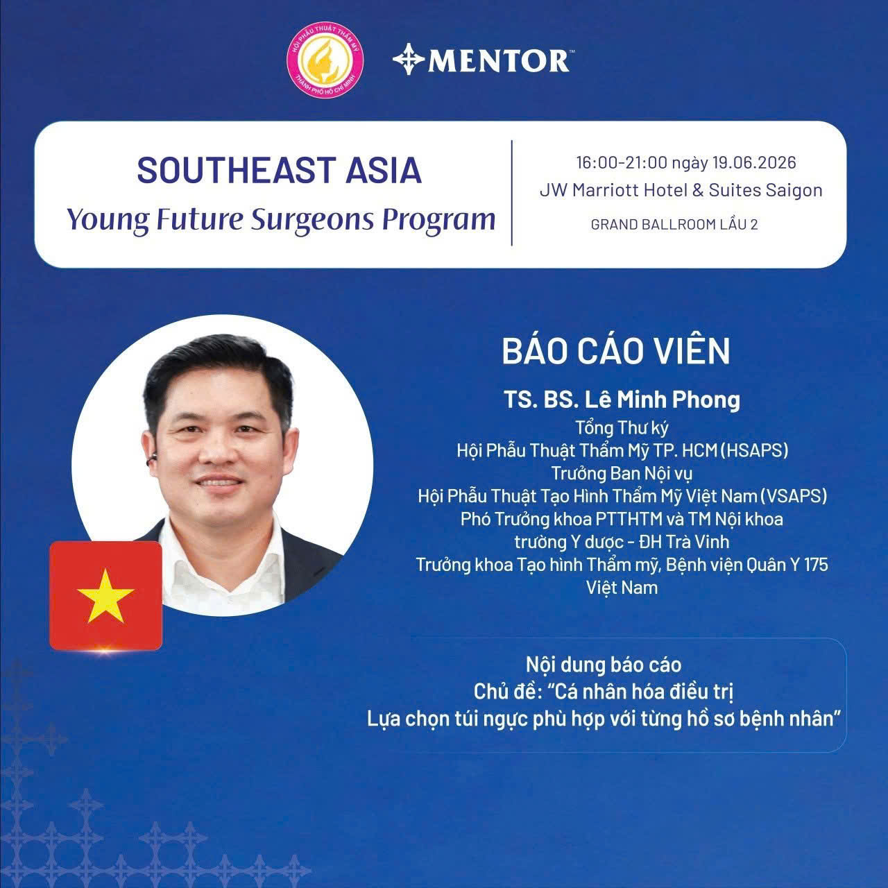 TS BS Lê Minh Phong báo cáo viên hội nghị thẩm mỹ quốc tế Đông Nam Á 2026