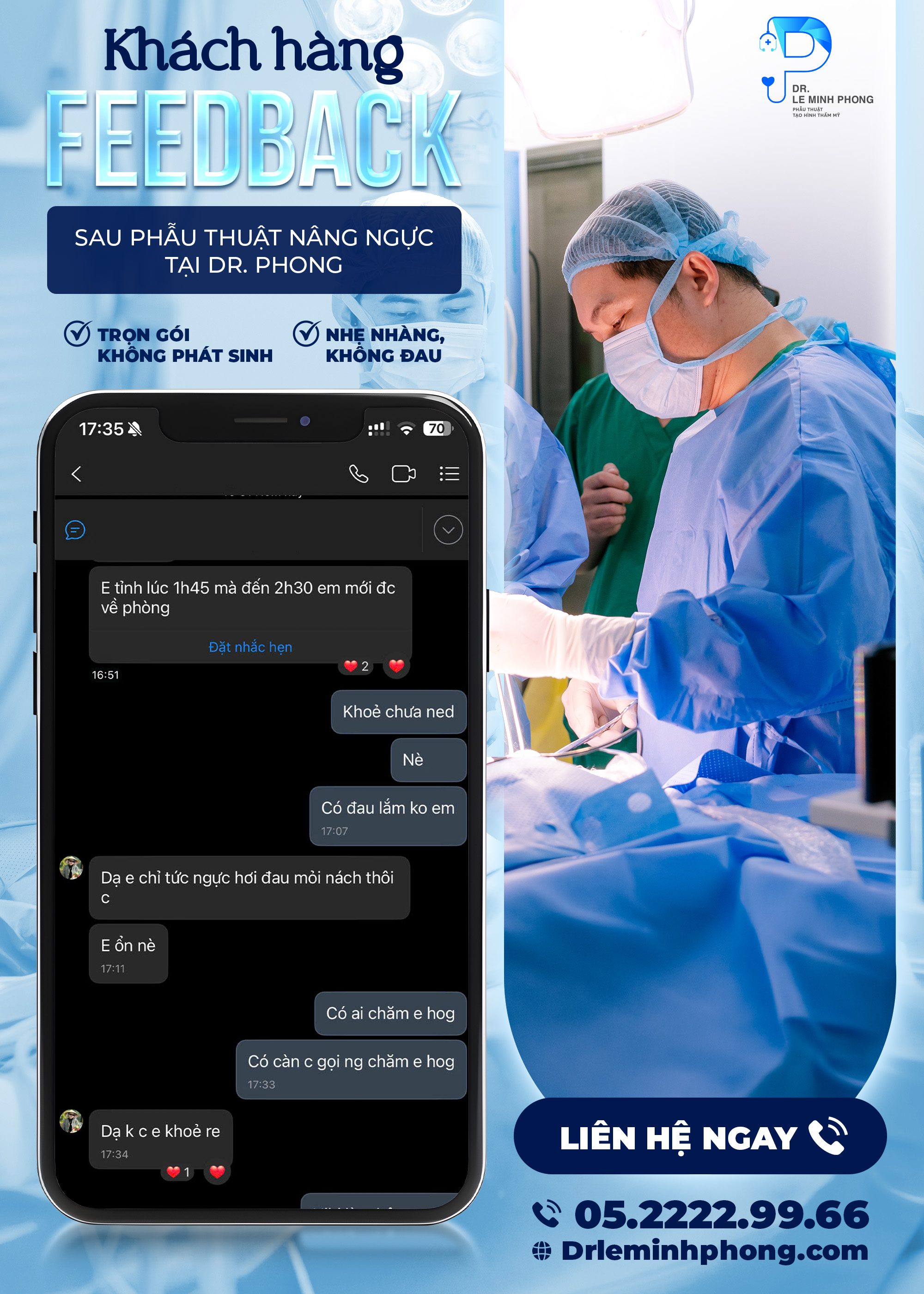 Feedback khách hàng sau nâng ngực – Trải nghiệm phẫu thuật nhẹ nhàng, ít đau hơn mong đợi cùng TS.BS Lê Minh Phong